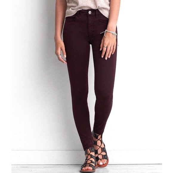 American Eagle Maroon Purple Hi Rise Jegging Crop - Picture 1 of 8